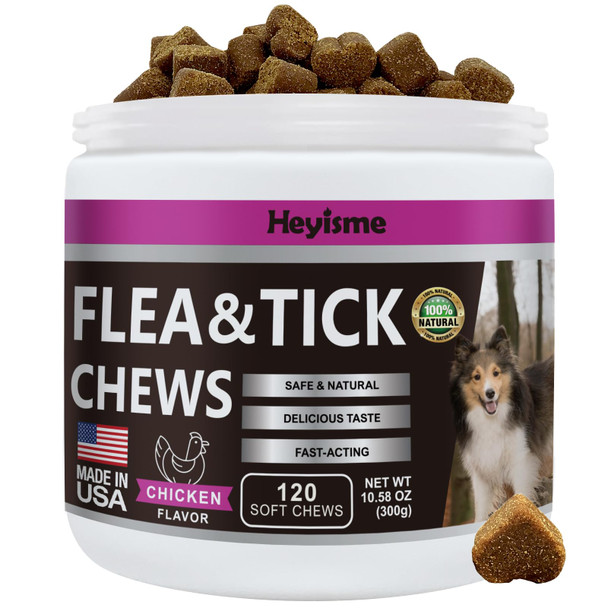 Heyisme Flea And Tick Prevention For Dogs Chewables Natural Dog Flea And Tick Control Supplement Flea Treatment For Dogs Oral Flea And Tick Chews Treats For All Breeds And Ages (Chicken 120 Chews)