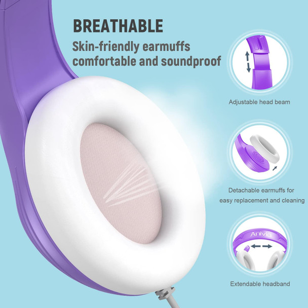 Anivia A9 Pro Purple Headset with Microphone, Stereo Sound Wired Headphones for Teen Girls Boys, Noise Cancelling Microphone with 3.5MM Jack for PC/Tablet/Game/Kindle/School/Travel/Online Learning Anivia A9 Pro Purple Headset with Microphone, Stereo Sound Wired Headphones for Teen Girls Boys, Noise Cancelling Microphone with 3.5MM Jack for PC/Tablet/Game/Kindle/School/Travel/Online Learning