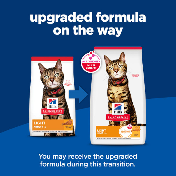 Hill'S Science Diet Light Adult 1-6 Weight Management Support Dry Cat Food Chicken Recipe 4 Lb Bag