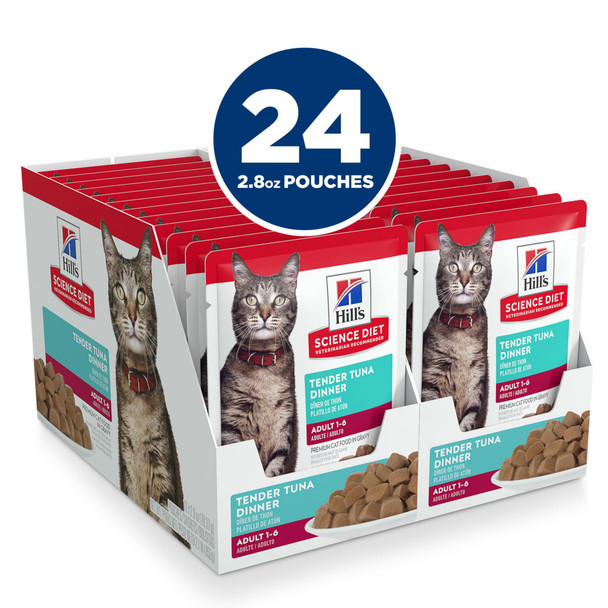 Hill'S Science Diet Adult 1-6 Adult 1-6 Premium Nutrition Wet Cat Food Variety Pack: Tuna Chicken Ocean Fish Stew 2.8 Oz Pouch Variety Pack Case Of 12