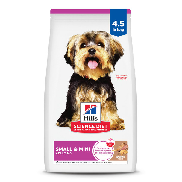 Hill'S Science Diet Small & Mini Adult 1-6 Small & Mini Breeds Premium Nutrition Dry Dog Food Lamb & Brown Rice 4.5 Lb Bag