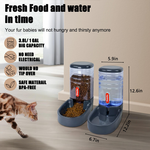 Hipidog Automatic Pet Feeder Small&Medium Pets Automatic Food Feeder And Waterer Set 3.8L Travel Supply Feeder And Water Dispenser For Dogs Cats Pets Animals