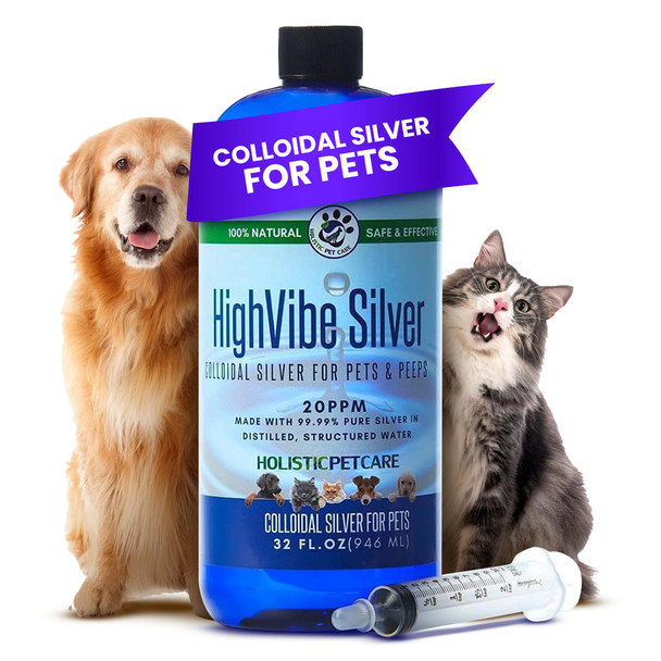 Holistic Pet Care Colloidal Silver For Dogs & Cat Wound Care Immune Support & Skin Solution - All Pet Health Care For Itch Sores Wounds Hotspots & More With Syringe (32 Oz)