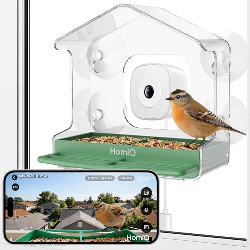 Homiq Life Smart Bird Feeder With Window Camera 2K Hd Camera For Window Viewing Ai Birdspecies Recognition & Instant Alerts Sturdy Acrylic Outdoor Alexa Compatible For Bird Lovers