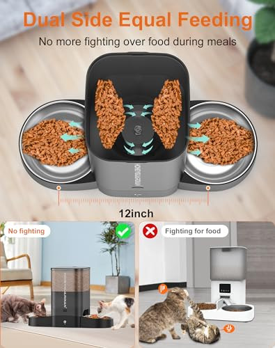 Honeyguaridan Automatic Cat Feeder For Two Cats 5G Wifi Smart Feed Pet Feeder With Stainless Steel BowlApp Control Dispenser Dual Power SupplyDesiccant Bag10S Meal Call Black