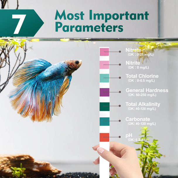 Hoviran 7 Way Aquarium Test Strips 125 Count Fish Tank Test Strips For Freshwater Saltwater Pond Water Testing Kit Aquarium For Chlorine Total Hardness Carbonate Alkalinity Nitrate Nitrite And Ph