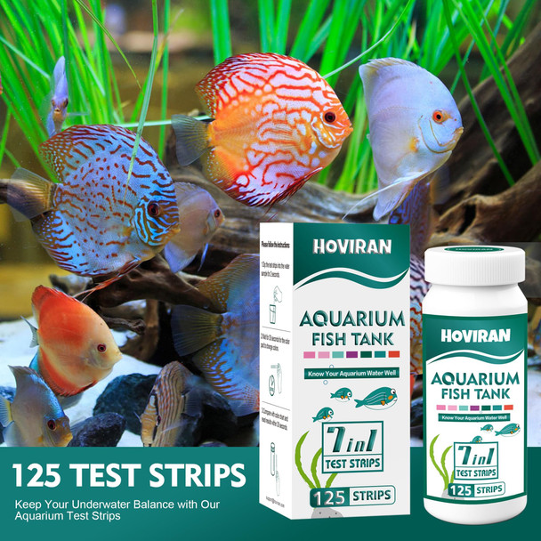 Hoviran 7 Way Aquarium Test Strips 125 Count Fish Tank Test Strips For Freshwater Saltwater Pond Water Testing Kit Aquarium For Chlorine Total Hardness Carbonate Alkalinity Nitrate Nitrite And Ph