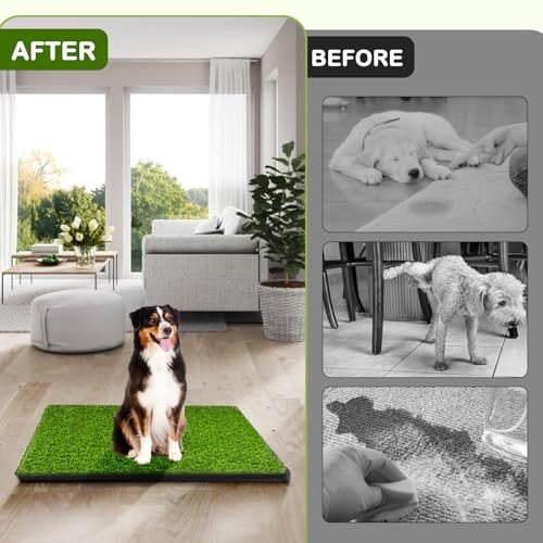 Hurentek Dog Grass Pad With Tray 34''X23'' Large Artificial Turf Grass Potty Reusable Puppy Pee Pads For Dogs Portable Dog Litter Box For Indoor/Outdoor Potty Training Toilet
