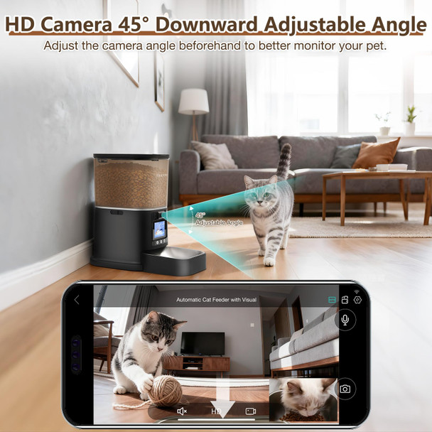 Hwaeyem Automatic Cat Feeder With 2-Way Video/Audio 5L Pet Feeder With 1080P Hd Camera Features 45Ãƒšã‚° Downward Tilt Adjustment Supports 5G/2.4G Wifi Cat Food Dispenser With App Control For Cats & Small Dogs