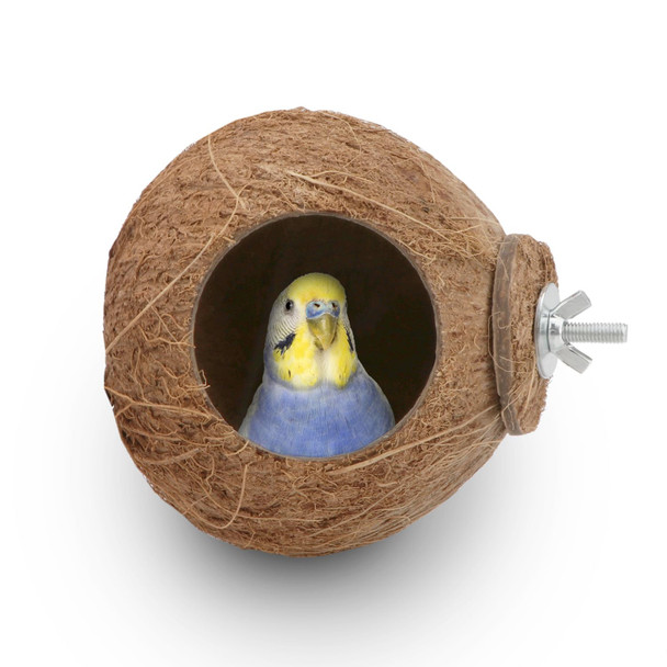 Hypeety Pet Bird Breeding Nest Coconut House Swing Ladder Toys Parrot Parakeets Finches Hamster House Natural Nest Lovebird Cage Hanging Swing Perch (C:Coco Cage Perch Toy)