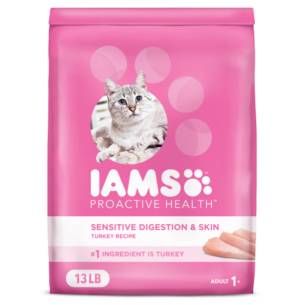 Iams Iams Proactive Health Adult Sensitive Digestion & Skin Dry Cat Food With Real Turkey Cat Kibble 3 Lb. Bag