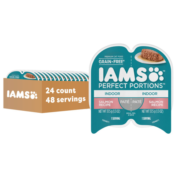 Iams Perfect Portions Indoor Adult Grain Wet Cat Food Pate Turkey And Salmon Recipe 2.6 Oz. Twin-Pack Trays (12 Count 24 Servings) (Pack Of 2)