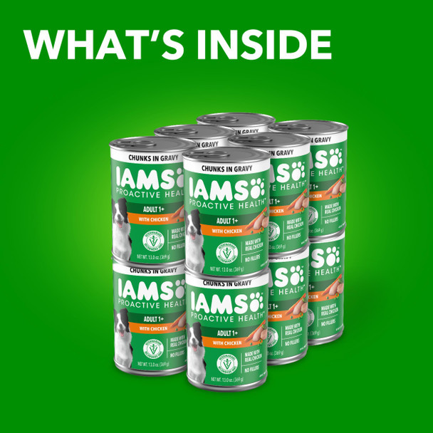 Iams Proactive Health Adult Wet Dog Food Chicken Chunks In Gravy Or Beef Chunks In Gravy 13 Oz. Cans (12 Count Pack Of 1)