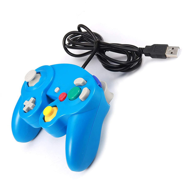 GC Controller, Replacement for Gamecube Controller, Compatible with Wired USB Game Cube Controller/PC Windows 7 8 10 PC (Blue)