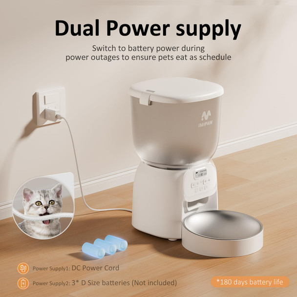 Imipaw Pet Automatic Cat Feeder: 4L Cat Food Dispenser Timed Precise Auto Feeder Programmable 1-6 Meals- Easy To Clean& Dual Power With Desiccant Bag Keeps Food Fresh- Reliable Pet Feeder For Cats