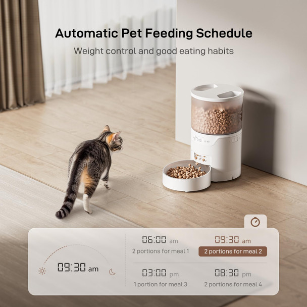 Imipaw Pet Automatic Cat Feeder: 3L Auto Food Dispenser With Timed Feeding 6 Meal Programmable& 1-20 Portion Precise Control- Easy To Clean & Setup For Cat Indoor Desiccant Bag Keep Food Fresh