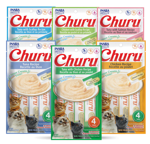 Inaba Churu Lickable Purã£Æ’Ã¢©E Wet Treat For Cats - No Grains No Preservatives With Added Vitamin E And Green Tea - 6 Flavor Pack Of 24 Tubes