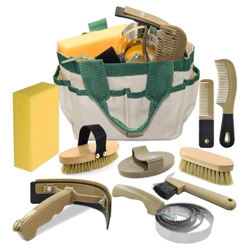 Inoreal Professional 9 Piece Horse Grooming Kit With Tote Bag Horse Brush & Curry Comb Set For Effective Grooming And Bathing Equine Coat Care Tack Room Supplies Horse S For Girls
