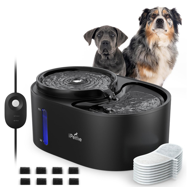Ipettie Waterfall Dog Water Fountain Hygienic 5-Stage Filtered Water 2 Heights To Drink From Water Shortage Alert Night Light With On/Off Switch Cat Water Fountain 203 Oz (1.6 Gal) 6 L