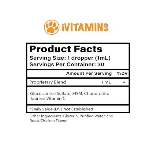 Ivitamins Glucosamine For Cats Cat Glucosamine Glucosamine For Cats Liquid Cat Joint Supplement Joint Supplement For Cats Cat Joint Pain Relief Joint Support For Cats 1 Fl Oz: Chicken Flavor