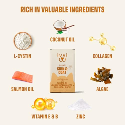 Ivvi Skin & Coat For Cats Ãƒ¢Ã‚Š¬Ã‚‚¬Å’ Functional Creamy Snack With Salmon Oil Algae Oil Zinc Collagen & Biotin Ãƒ¢Ã‚Š¬Ã‚‚¬Å’ Supports Skin And Fur Health Ãƒ¢Ã‚Š¬Ã‚‚¬Å’ 30 X 0.53 Oz Sachets Ãƒ¢Ã‚Š¬Ã‚‚¬Å’ With Real Tuna