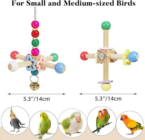Jevnd 2Pcs Bird Spinner Toys For Parrots With Bells Natural Wood Parakeet Toys For Cage Bird Cage Accessories Chewing Hanging For Small And Medium Birds Cockatiel Conure Lovebird Budgie Quaker