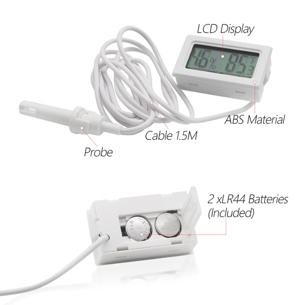 Jlenoveg Digital Probe Thermometer Hygrometer For Reptiles - 2-In-1 Terrarium Monitor With Instant Reading Mini Design For Turtle Tank/Lizard Cage/Aquarium Habitat (White)