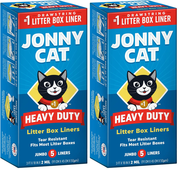 Jonny Cat Litter Box Liners: Heavy Duty - Tear & Leak Resistant - Drawstring Close - Jumbo 15 Count