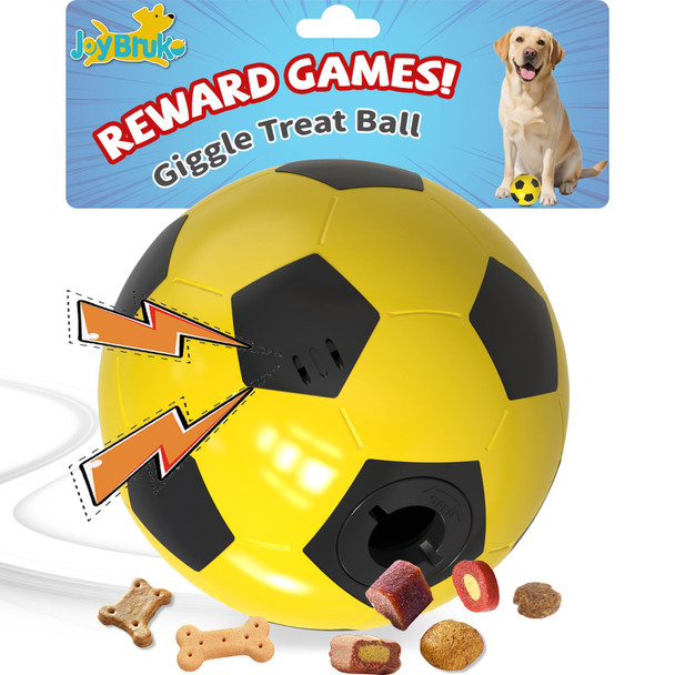 Joybruko Interactive Dog Toys Treat Dispensers - Giggle Squeaky Dog Soccer Ball Rewards Puzzle To Keep Them Busy Mental Stimulation Enrichment Food Dispensing For Small Medium Large Breeds Yellow