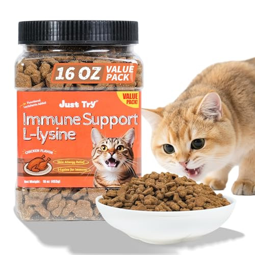 Just Try 16 Oz Lysine Cat Treats - Lactoferrin Lysine For Cats Kittens To Support Immune - Cat Allergy Relief - Sneezing Runny Nose Watery Eyes -Training Treats