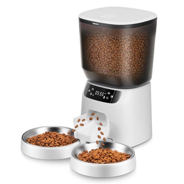 Katalic Automatic Cat Feeders For Two Cats 5L/20 Cups Double Automatic Cat Food Dispenser With 2 Stainless Bowls Timer Setting 20 Portions 6 Meals Per Day 10S Meal Call Pet Feeder For Dog (Black)
