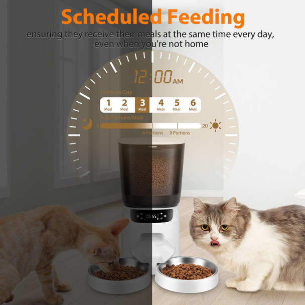Katalic Automatic Cat Feeders For Two Cats 5L/20 Cups Double Automatic Cat Food Dispenser With 2 Stainless Bowls Timer Setting 20 Portions 6 Meals Per Day 10S Meal Call Pet Feeder For Dog (Black)