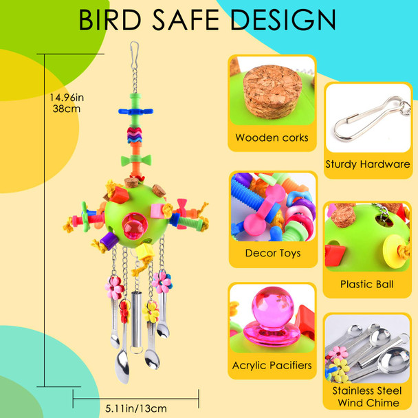 Katumo Bird Toys Parrot Pull Spoons Toys For Conure Cage Parakeet Cockatiel Quarker African Grey Mini Macaw Parrots Cockatoo Small To Medium Birds
