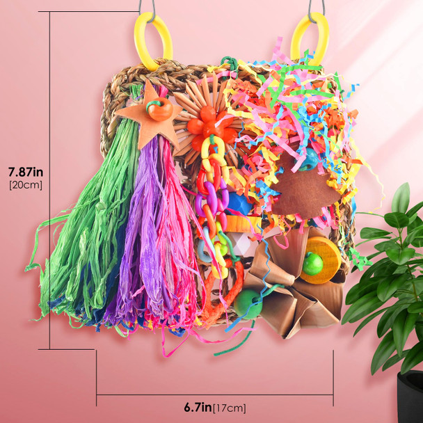 Katumo Conure Toys Bird Grass Mat Parakeet Shredder Hanging Toy Cockatiel Foraging Entertainments Parrot Climbing Wall Chewy Lovebird Cage Playthings For Small To Medium Birds