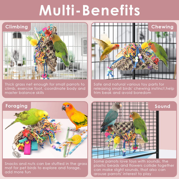 Katumo Bird Toys Parrot Grass Basket And Shredding Foraging For Parakeets Cockatiels Conures Small And Medium Bird Cage Accessories