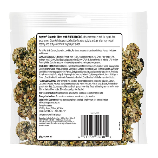 Kaytee Granola Bites With Super Foods Granola Bites And Flax For Pet Birds Conure Cockatiel Lovebird Parakeet  African Grey Ecletus Pionus Cockatoos And Macaws 4.50 Ounce (Pack Of 1)