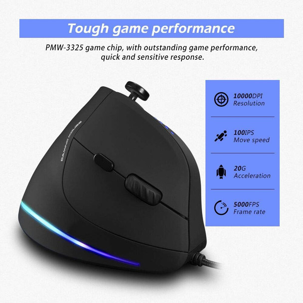 Vertical Mouse, Ergonomic USB Wired Vertical Mouse with [5 D Rocker] [10000 DPI] [11 Programmable Buttons], RGB Gaming Mouse for Gamer/PC/ Laptop/Computer