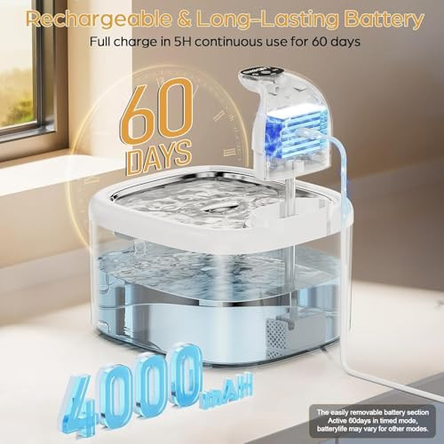 Ksuefao Cordless Cat Water Fountain 4000Mah 45 Days Use-3.5L Large Capacity Automatic Pet Fountain With Smart Sensing Modes Ultra Quiet 30Db Pump Pro Filtration System Easy To Clean-Twcp02
