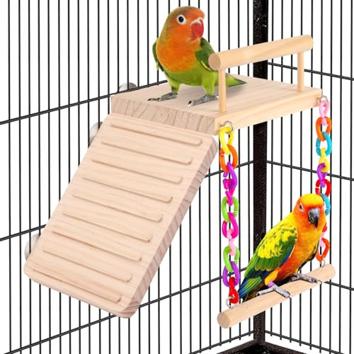 Kyouki Bird Perch Bird Cage Accessories Platform Swing - For ParrotParakeetBudgies Cockatiels Lovebirds Pacific ParrotletsChinchilla Hamster - Sturdy Play Gym Exercise Stand