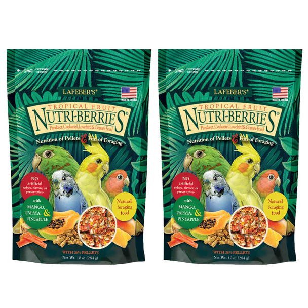 Lafeber'S Tropical Fruit Nutri-Berries Pet Bird Food Made With Non-Gmo And Human-Grade Ingredients For Cockatiels Conures Parakeets (Budgies) Lovebirds (Tropical Fruit 10 Oz Pack Of 2)
