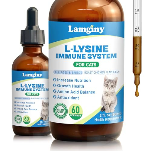 Lamginy Lysine Supplement For Cat Immune Support For Cats With L-Lysine Hci Niacinamide L-Taurine Folic Acid Vitamins Runny Nose Sneezing & Allergy Relief Respiratory Health Eye Function Supplement