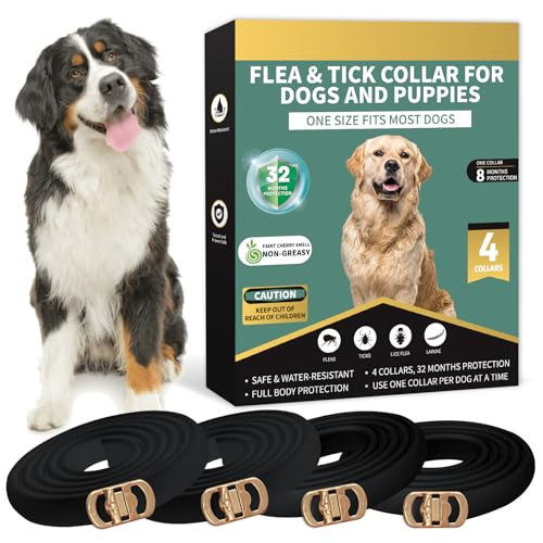 Lerqua Flea Collar For Dogs 4 Pack 32 Months Comfort Flea And Tick Prevention Waterproof Dog Flea And Tick Collar Adjustable Flea And Tick Treatment For Dogs - One Sizes Fit All (Black)