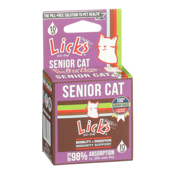 Licks Pill Senior Cat - Joint Support & Digestion Supplement For Senior Cats - Immunity Vitamins & Heart Health Supplements For Older Cats - Gel Packets - 10 Use