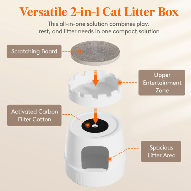 Lifewit Castle Cat Litter Box With Scratching Board & Scoop Covered Kitty Litter Box Enclosure With Odor Control & Carbon Filter In Living Room Bedroom Corner Black