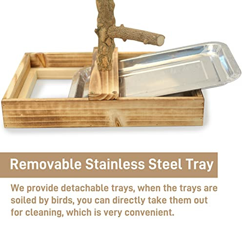 Limio Natural Wood Bird Toys Playground Bird Cage Accessories Bird Perches With Removable Tray And 2 Stainless Steel Cups