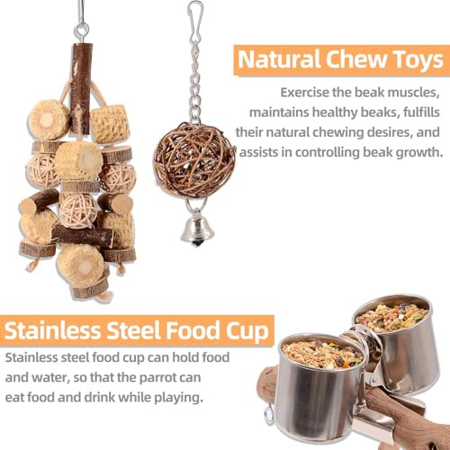 Limio Natural Grape Wood Bird Parakeet Playground - Perch Stand For Parakeets Cockatiels And Small Birds Toys