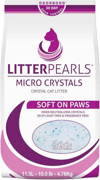 Litter Pearls Micro Crystals Unscented Non-Clumping Crystal Cat Litter With Odorbond 10.5 Pounds