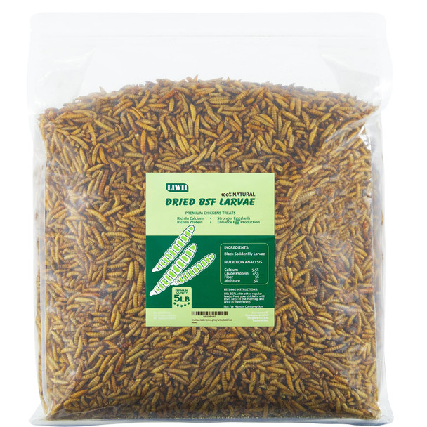 Liwii 5Lb Dried Black Soldier Fly Larvae 86X Calcium Than Dried Mealworms High Protein Non-Gmo Organic Chicken Feed Reptile & Amphibian Food