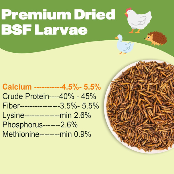 Liwii 5Lb Dried Black Soldier Fly Larvae 86X Calcium Than Dried Mealworms High Protein Non-Gmo Organic Chicken Feed Reptile & Amphibian Food