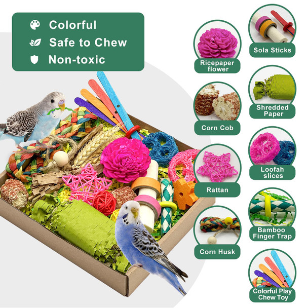Loperdeve Natural Bird Toy Foraging Parrot Shredding Toys Box Conure Chewing Toys For Cockatiel Lovebird Parakeet Budgie Small-Medium Birds (Nature Color)